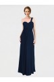 Online Dunkelmarine A-Linien Eine-Schulter Chiffon Lange Brautjungfernkleider