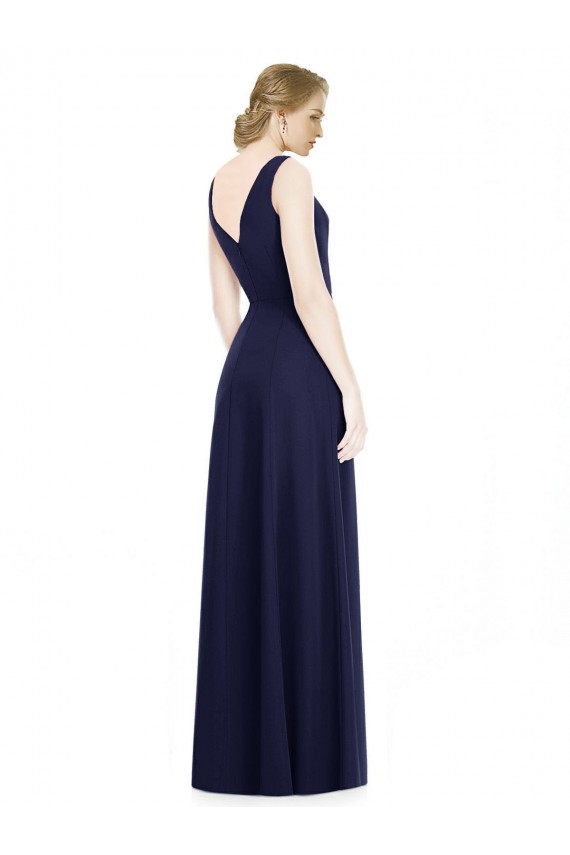 Online Dunkelmarine A-Linien Haube Ausschnitt Chiffon Lange Brautjungfernkleider