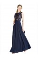 Online Dunkelmarine A-Linien Illusion Ausschnitt Chiffon Spitze Lange Brautjungfernkleider / Abiballkleider