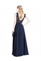 Online Dunkelmarine A-Linien Illusion Ausschnitt Chiffon Spitze Lange Brautjungfernkleider / Abiballkleider