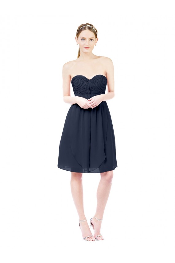 Online Dunkelmarine A-Linien Knielang Chiffon Kurze Brautjungfernkleider / Cocktailkleider / Heimkehr Kleider