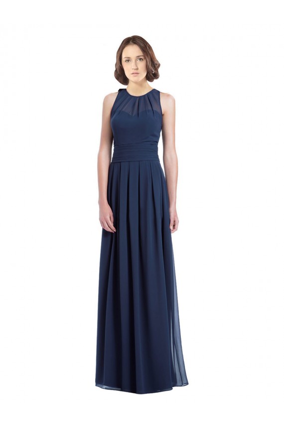 Online Dunkelmarine A-Linien Neckholder Chiffon Lange Brautjungfernkleider