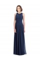 Online Dunkelmarine A-Linien Neckholder Chiffon Lange Brautjungfernkleider