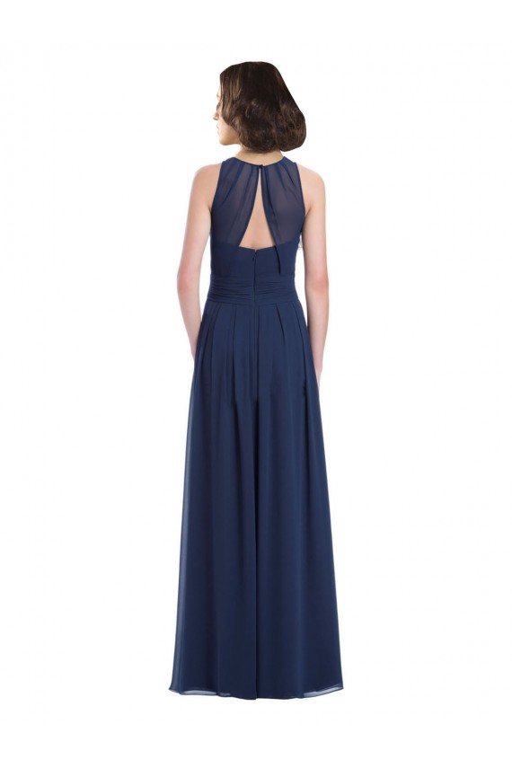 Online Dunkelmarine A-Linien Neckholder Chiffon Lange Brautjungfernkleider