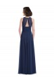 Online Dunkelmarine A-Linien Neckholder Chiffon Lange Brautjungfernkleider