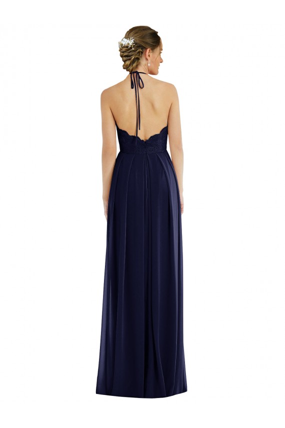 Online Dunkelmarine A-Linien Neckholder Chiffon Lange Brautjungfernkleider