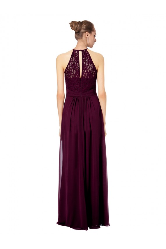Online Dunkelmarine A-Linien Neckholder Illusion Ausschnitt Chiffon Spitze Lange Brautjungfernkleider