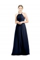 Online Dunkelmarine A-Linien Neckholder Stehkragen Ausschnitt Chiffon Lange Brautjungfernkleider