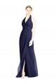 Online Dunkelmarine A-Linien Neckholder V-Ausschnitt Chiffon Lange Brautjungfernkleider