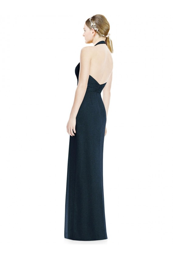 Online Dunkelmarine A-Linien Neckholder V-Ausschnitt Chiffon Lange Brautjungfernkleider