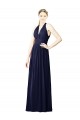 Online Dunkelmarine A-Linien Neckholder V-Ausschnitt Chiffon Lange Brautjungfernkleider