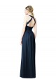 Online Dunkelmarine A-Linien Neckholder V-Ausschnitt Chiffon Lange Brautjungfernkleider