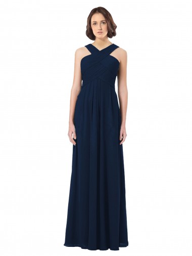 Online Dunkelmarine A-Linien Off-Schulter Chiffon Lange Brautjungfernkleider