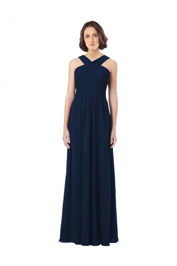 Online Dunkelmarine A-Linien Off-Schulter Chiffon Lange Brautjungfernkleider