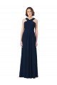 Online Dunkelmarine A-Linien Off-Schulter Chiffon Lange Brautjungfernkleider