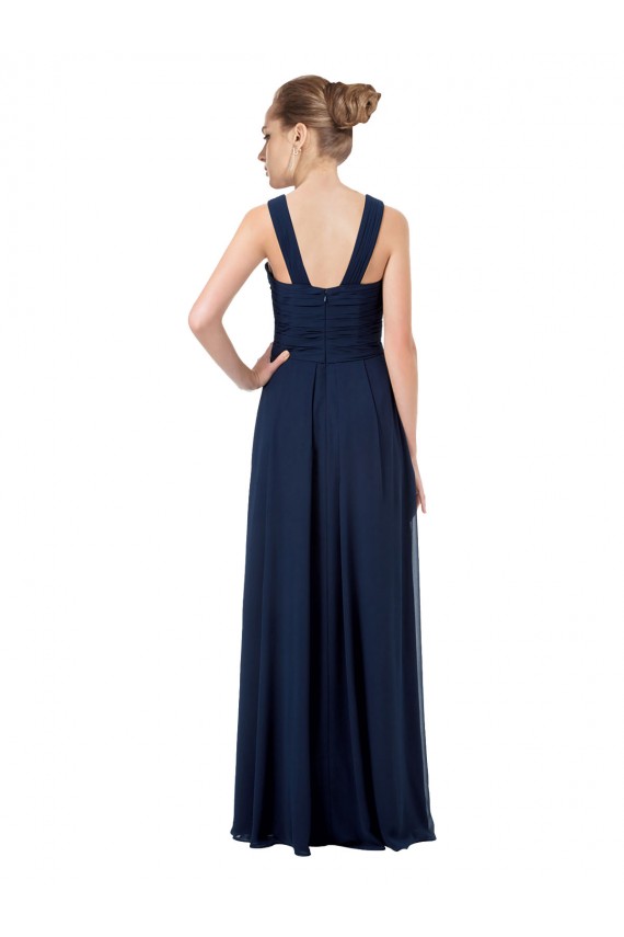 Online Dunkelmarine A-Linien Off-Schulter Chiffon Lange Brautjungfernkleider
