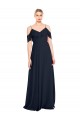 Online Dunkelmarine A-Linien Off-Schulter Spaghetti-Träger Chiffon Lange Brautjungfernkleider