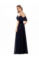Online Dunkelmarine A-Linien Off-Schulter V-Ausschnitt Chiffon Lange Brautjungfernkleider