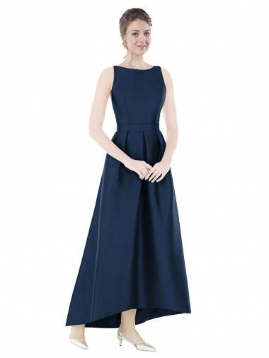 Online Dunkelmarine A-Linien Satin Lange Brautjungfernkleider