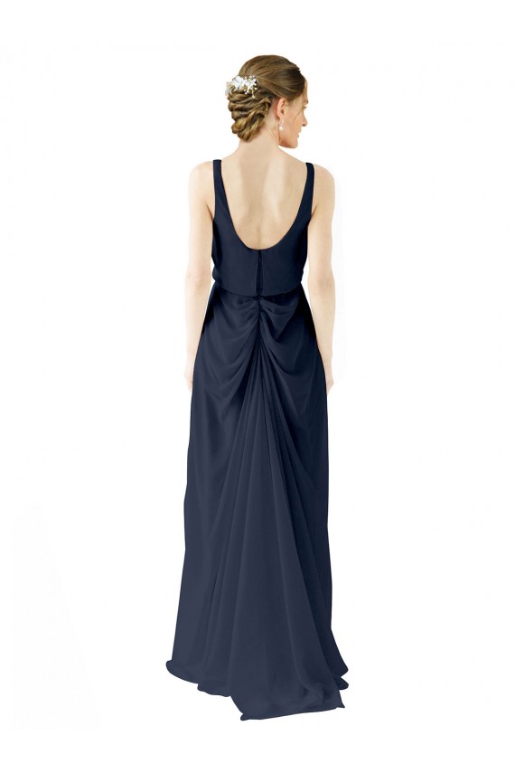 Online Dunkelmarine A-Linien Scoop Chiffon Lange Brautjungfernkleider
