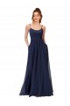 Online Dunkelmarine A-Linien Scoop Chiffon Spitze Lange Brautjungfernkleider