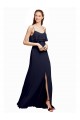 Online Dunkelmarine A-Linien Spaghetti-Träger Scoop Chiffon Lange Brautjungfernkleider