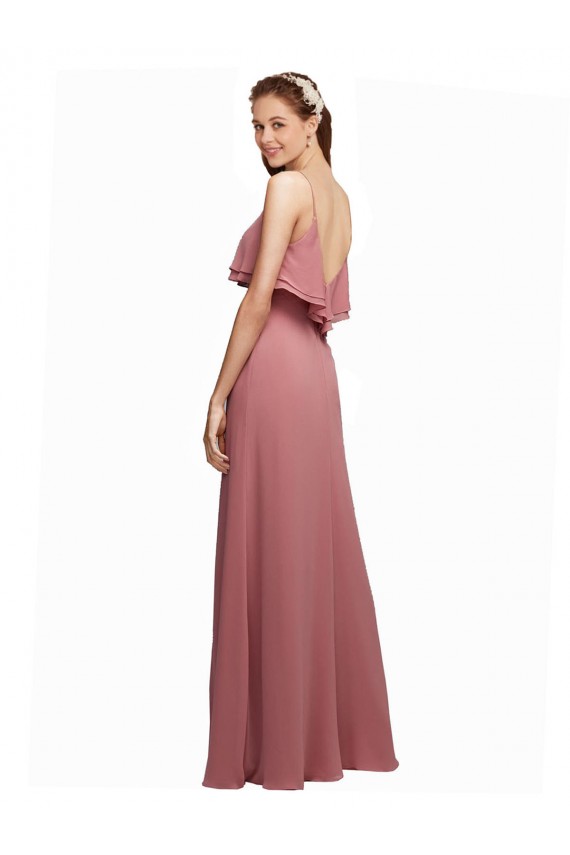 Online Dunkelmarine A-Linien Spaghetti-Träger Scoop Chiffon Lange Brautjungfernkleider