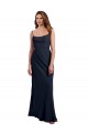 Online Dunkelmarine A-Linien Spaghetti-Träger Scoop Chiffon Lange Brautjungfernkleider