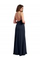 Online Dunkelmarine A-Linien Spaghetti-Träger Scoop Chiffon Lange Brautjungfernkleider