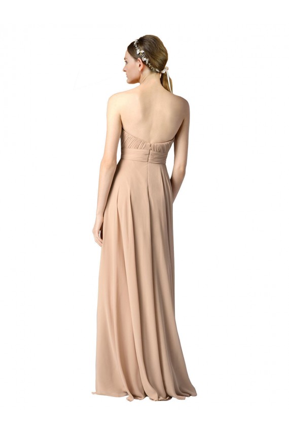 Online Dunkelmarine A-Linien Trägerlos Chiffon Lange Brautjungfernkleider