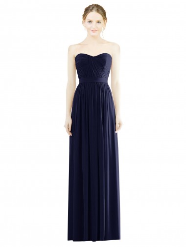Online Dunkelmarine A-Linien Trägerlos Chiffon Lange Formale Brautjungfernkleider / Abendkleider