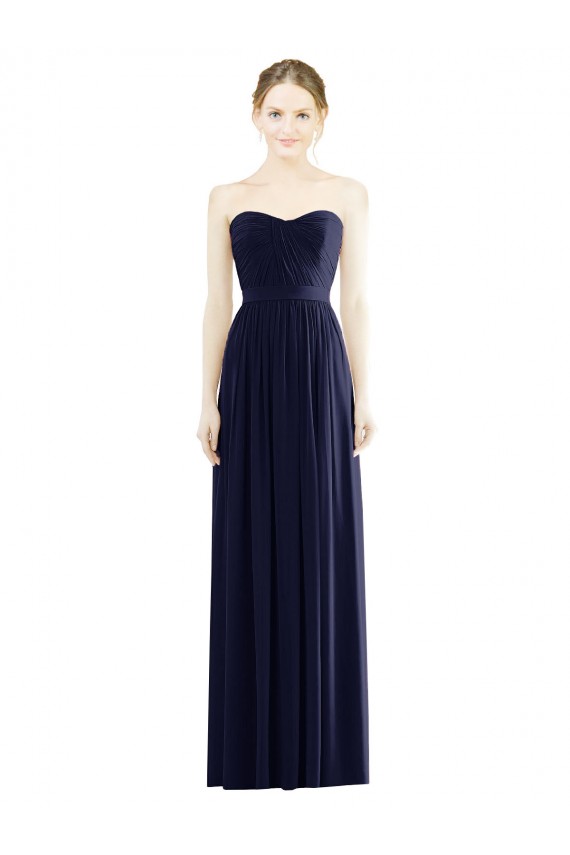 Online Dunkelmarine A-Linien Trägerlos Chiffon Lange Formale Brautjungfernkleider / Abendkleider