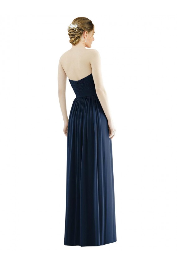 Online Dunkelmarine A-Linien Trägerlos Chiffon Lange Formale Brautjungfernkleider / Abendkleider