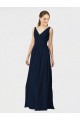 Online Dunkelmarine A-Linien V-Ausschnitt Chiffon Lange Brautjungfernkleider