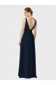 Online Dunkelmarine A-Linien V-Ausschnitt Chiffon Lange Brautjungfernkleider