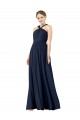 Online Dunkelmarine A-Linien V-Ausschnitt Chiffon Lange Brautjungfernkleider