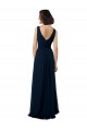 Online Dunkelmarine A-Linien V-Ausschnitt Chiffon Lange Brautjungfernkleider