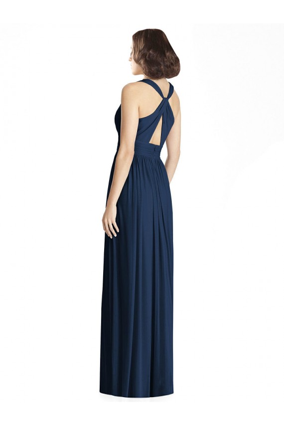 Online Dunkelmarine A-Linien V-Ausschnitt Chiffon Lange Brautjungfernkleider