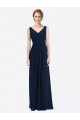 Online Dunkelmarine A-Linien V-Ausschnitt Chiffon Lange Brautjungfernkleider