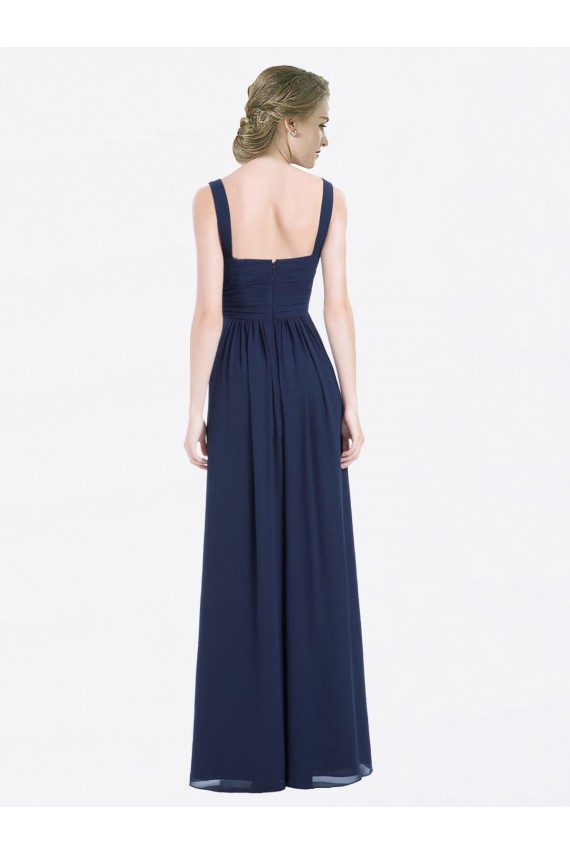 Online Dunkelmarine A-Linien V-Ausschnitt Chiffon Lange Brautjungfernkleider