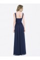 Online Dunkelmarine A-Linien V-Ausschnitt Chiffon Lange Brautjungfernkleider