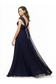Online Dunkelmarine A-Linien V-Ausschnitt Chiffon Lange Brautjungfernkleider
