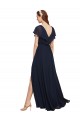 Online Dunkelmarine A-Linien V-Ausschnitt Chiffon Lange Brautjungfernkleider