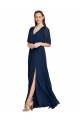 Online Dunkelmarine A-Linien V-Ausschnitt Chiffon Lange Brautjungfernkleider