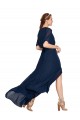 Online Dunkelmarine A-Linien V-Ausschnitt Chiffon Lange Brautjungfernkleider