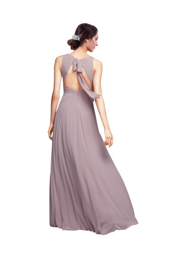 Online Dunkelmarine A-Linien V-Ausschnitt Chiffon Lange Brautjungfernkleider