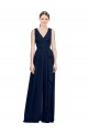 Online Dunkelmarine A-Linien V-Ausschnitt Chiffon Lange Brautjungfernkleider