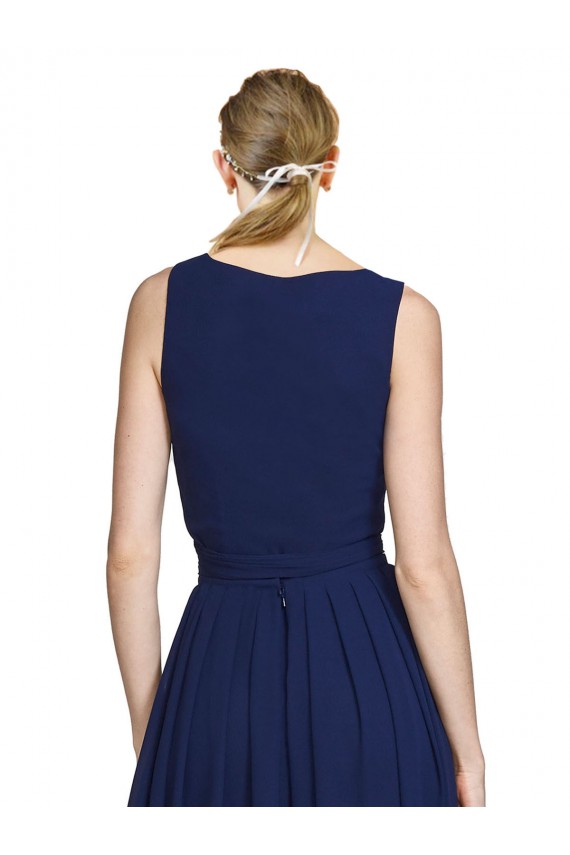 Online Dunkelmarine A-Linien V-Ausschnitt Chiffon Lange Brautjungfernkleider