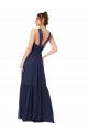 Online Dunkelmarine A-Linien V-Ausschnitt Chiffon Lange Brautjungfernkleider