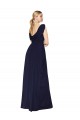 Online Dunkelmarine A-Linien V-Ausschnitt Chiffon Lange Formale Brautjungfernkleider / Abendkleider / Abiballkleider
